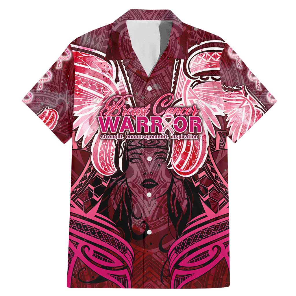 Breast Cancer Warrior Family Matching Mermaid Dress and Hawaiian Shirt Angel Wings Polynesian Pattern DT02 Dad's Shirt - Short Sleeve Pink - Polynesian Pride