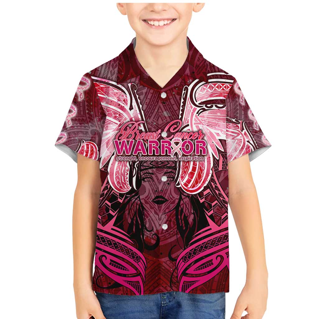 Breast Cancer Warrior Family Matching Mermaid Dress and Hawaiian Shirt Angel Wings Polynesian Pattern DT02 Son's Shirt Pink - Polynesian Pride