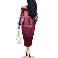 Breast Cancer Warrior Family Matching Off The Shoulder Long Sleeve Dress and Hawaiian Shirt Angel Wings Polynesian Pattern DT02 - Polynesian Pride
