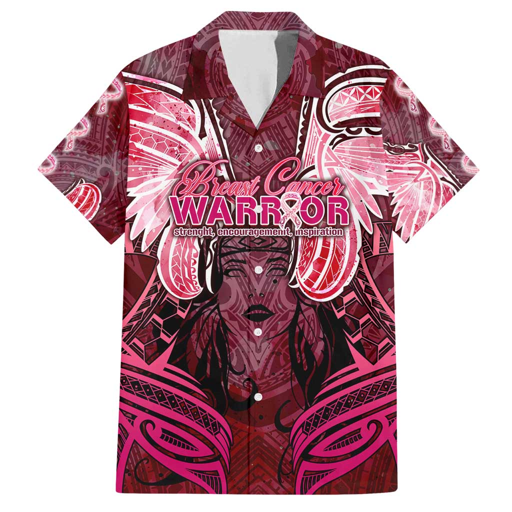 Breast Cancer Warrior Family Matching Off Shoulder Maxi Dress and Hawaiian Shirt Angel Wings Polynesian Pattern DT02 Dad's Shirt - Short Sleeve Pink - Polynesian Pride