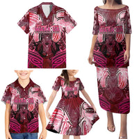 Breast Cancer Warrior Family Matching Puletasi and Hawaiian Shirt Angel Wings Polynesian Pattern DT02 - Polynesian Pride