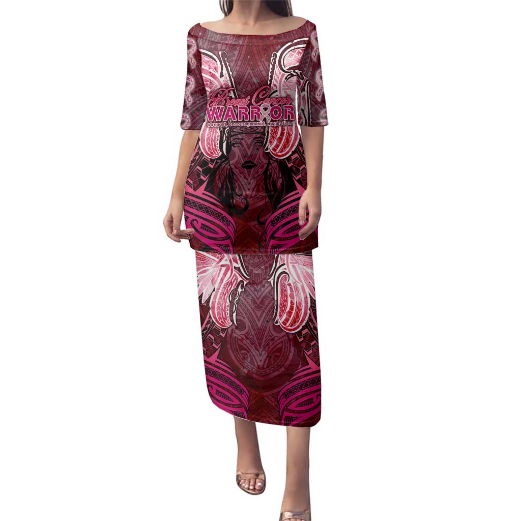 Breast Cancer Warrior Family Matching Puletasi and Hawaiian Shirt Angel Wings Polynesian Pattern DT02 Mom's Dress Pink - Polynesian Pride