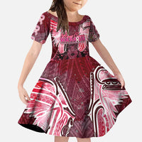 Breast Cancer Warrior Family Matching Short Sleeve Bodycon Dress and Hawaiian Shirt Angel Wings Polynesian Pattern DT02 Daughter's Dress Pink - Polynesian Pride