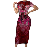 Breast Cancer Warrior Family Matching Short Sleeve Bodycon Dress and Hawaiian Shirt Angel Wings Polynesian Pattern DT02 Mom's Dress Pink - Polynesian Pride