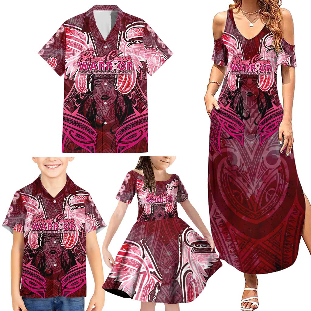 Breast Cancer Warrior Family Matching Summer Maxi Dress and Hawaiian Shirt Angel Wings Polynesian Pattern DT02 - Polynesian Pride