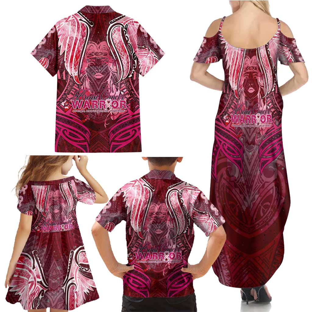 Breast Cancer Warrior Family Matching Summer Maxi Dress and Hawaiian Shirt Angel Wings Polynesian Pattern DT02 - Polynesian Pride
