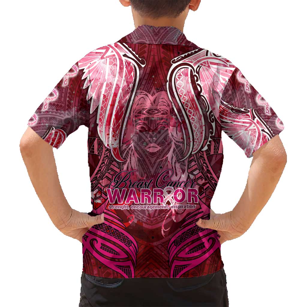 Breast Cancer Warrior Family Matching Tank Maxi Dress and Hawaiian Shirt Angel Wings Polynesian Pattern DT02 - Polynesian Pride