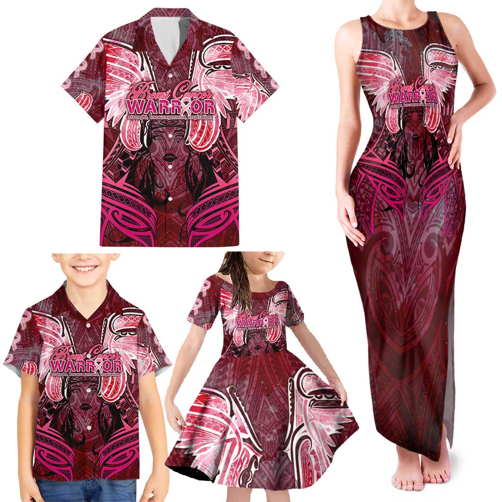 Breast Cancer Warrior Family Matching Tank Maxi Dress and Hawaiian Shirt Angel Wings Polynesian Pattern DT02 - Polynesian Pride
