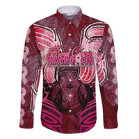Breast Cancer Warrior Family Matching Tank Maxi Dress and Hawaiian Shirt Angel Wings Polynesian Pattern DT02 Dad's Shirt - Long Sleeve Pink - Polynesian Pride