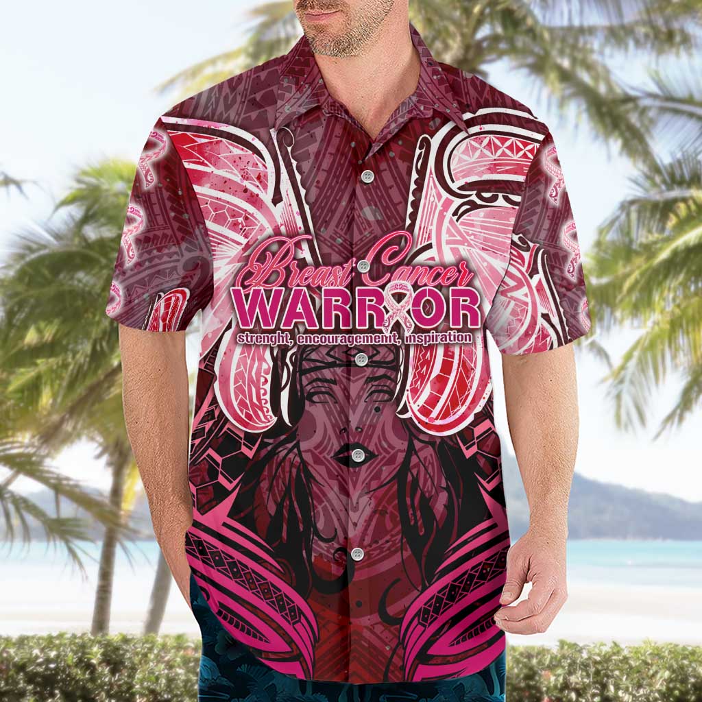 Breast Cancer Warrior Hawaiian Shirt Angel Wings Polynesian Pattern DT02 - Polynesian Pride