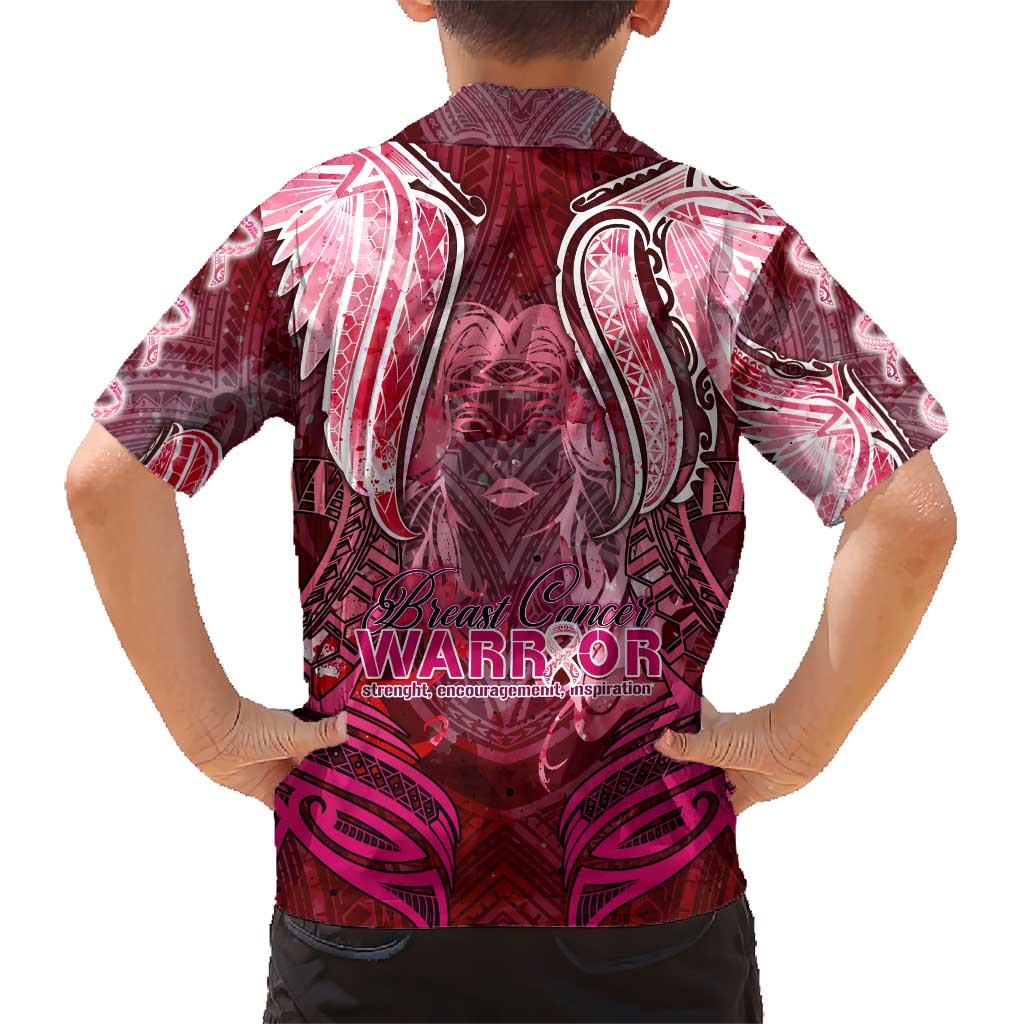 Breast Cancer Warrior Hawaiian Shirt Angel Wings Polynesian Pattern DT02 - Polynesian Pride