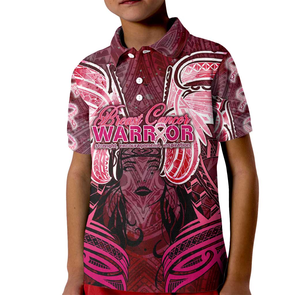 Breast Cancer Warrior Kid Polo Shirt Angel Wings Polynesian Pattern DT02 Kid Pink - Polynesian Pride