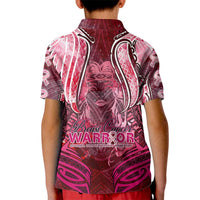 Breast Cancer Warrior Kid Polo Shirt Angel Wings Polynesian Pattern DT02 - Polynesian Pride