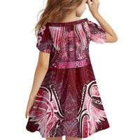 Breast Cancer Warrior Kid Short Sleeve Dress Angel Wings Polynesian Pattern