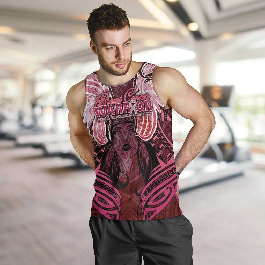 Breast Cancer Warrior Men Tank Top Angel Wings Polynesian Pattern
