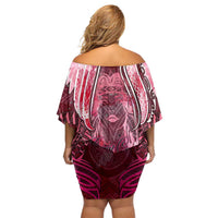 Breast Cancer Warrior Off Shoulder Short Dress Angel Wings Polynesian Pattern DT02 - Polynesian Pride