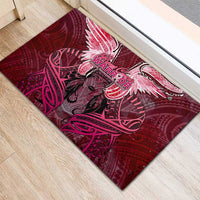 Breast Cancer Warrior Rubber Doormat Angel Wings Polynesian Pattern