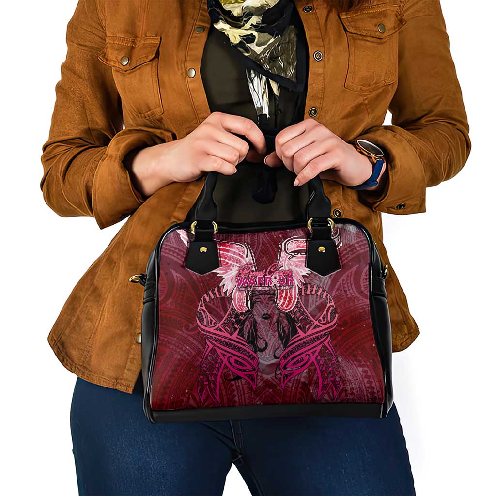 Breast Cancer Warrior Shoulder Handbag Angel Wings Polynesian Pattern