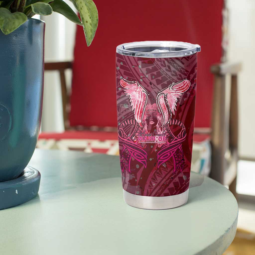 Breast Cancer Warrior Tumbler Cup Angel Wings Polynesian Pattern