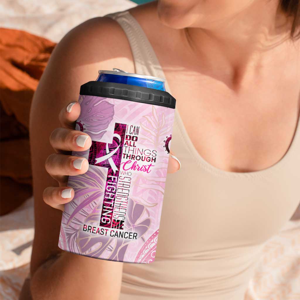 Breast Cancer Polynesian 4 in 1 Can Cooler Tumbler I Can Do All Things Through Christ