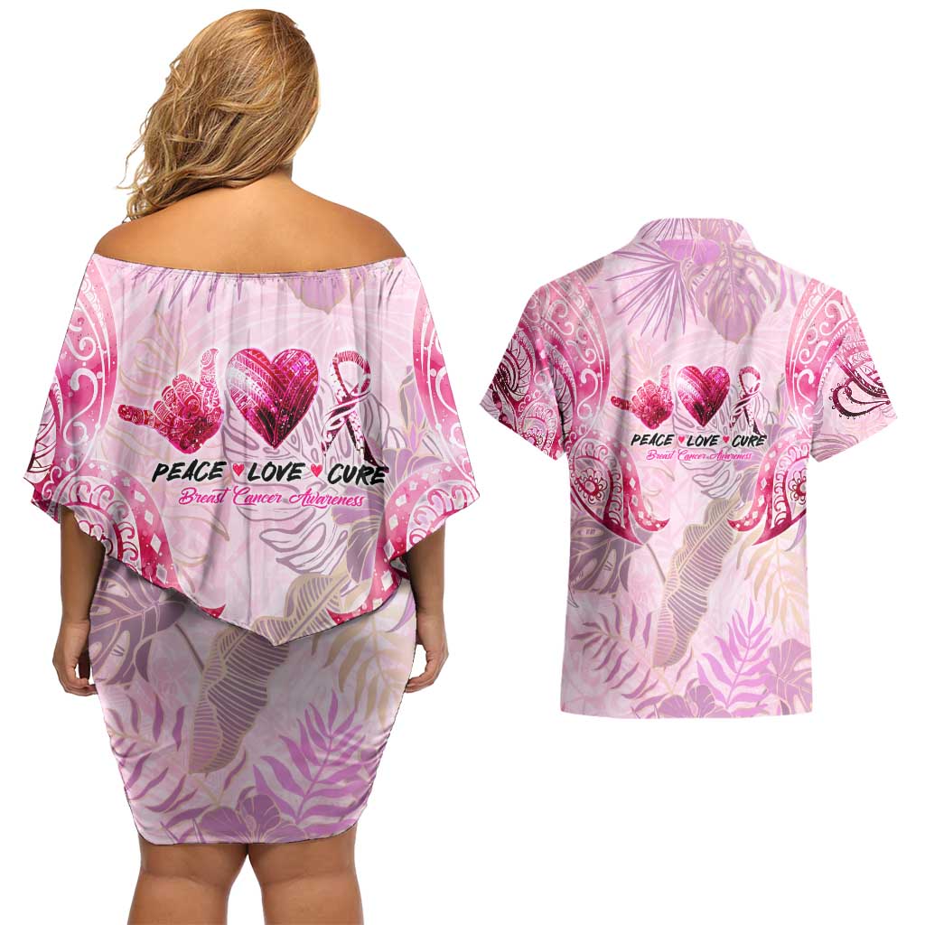 Breast Cancer Polynesian Couples Matching Off Shoulder Short Dress and Hawaiian Shirt I Can Do All Things Through Christ DT02 - Polynesian Pride