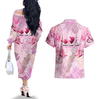 Breast Cancer Polynesian Couples Matching Off The Shoulder Long Sleeve Dress and Hawaiian Shirt I Can Do All Things Through Christ DT02 - Polynesian Pride