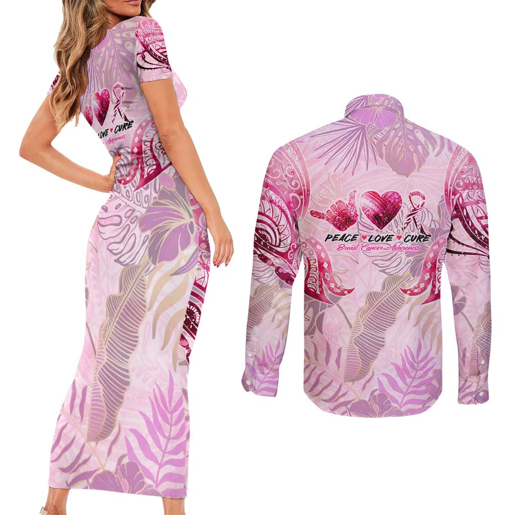 Breast Cancer Polynesian Couples Matching Short Sleeve Bodycon Dress and Long Sleeve Button Shirt I Can Do All Things Through Christ DT02 - Polynesian Pride
