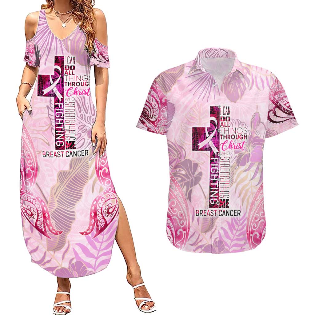 Breast Cancer Polynesian Couples Matching Summer Maxi Dress and Hawaiian Shirt I Can Do All Things Through Christ DT02 Pink - Polynesian Pride