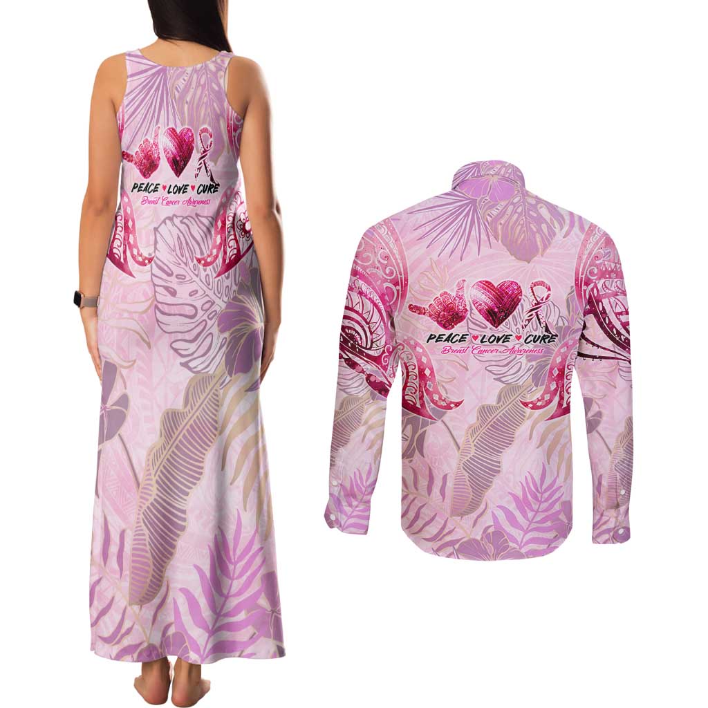 Breast Cancer Polynesian Couples Matching Tank Maxi Dress and Long Sleeve Button Shirt I Can Do All Things Through Christ
