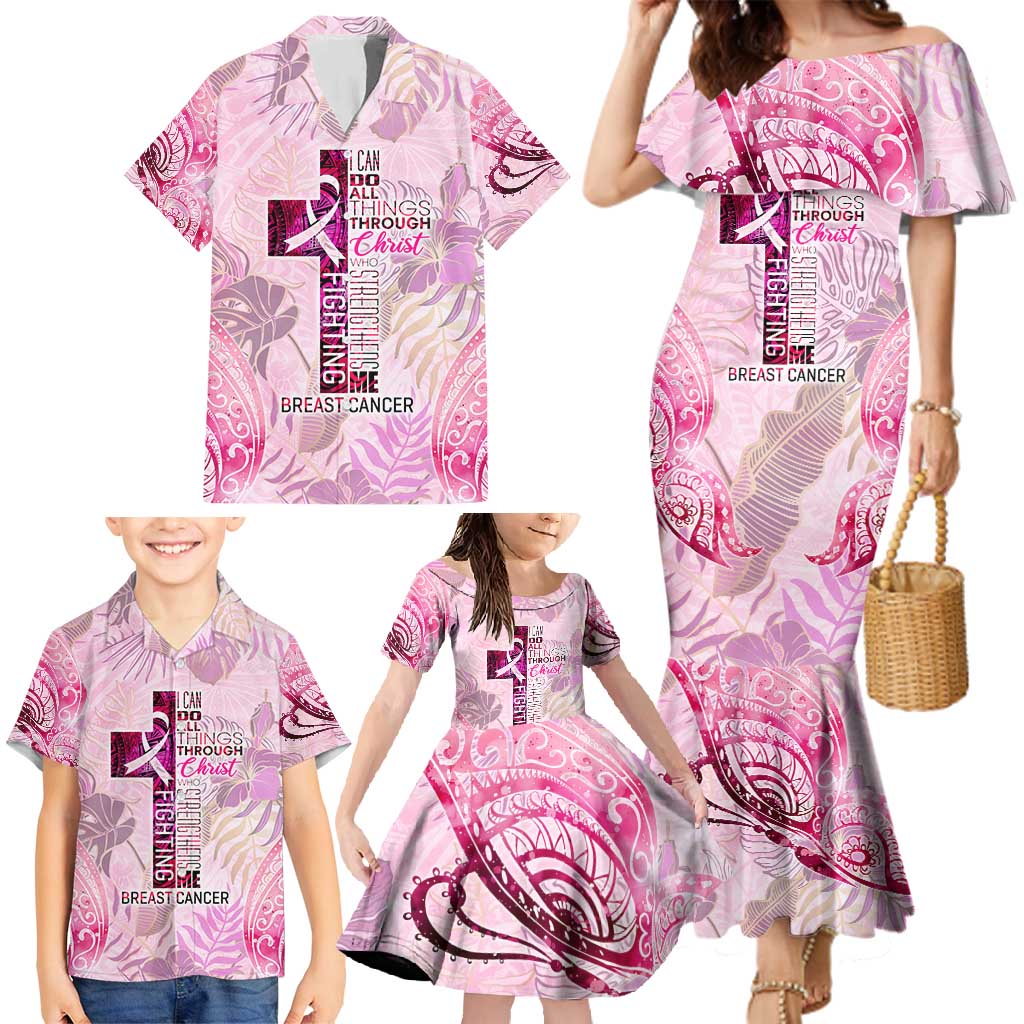 Breast Cancer Polynesian Family Matching Mermaid Dress and Hawaiian Shirt I Can Do All Things Through Christ DT02 - Polynesian Pride