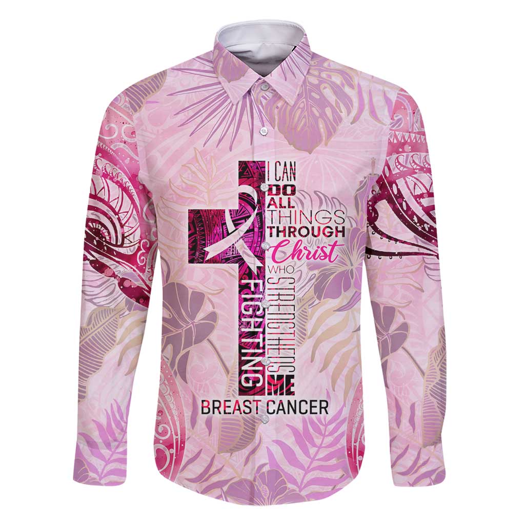Breast Cancer Polynesian Family Matching Mermaid Dress and Hawaiian Shirt I Can Do All Things Through Christ DT02 Dad's Shirt - Long Sleeve Pink - Polynesian Pride
