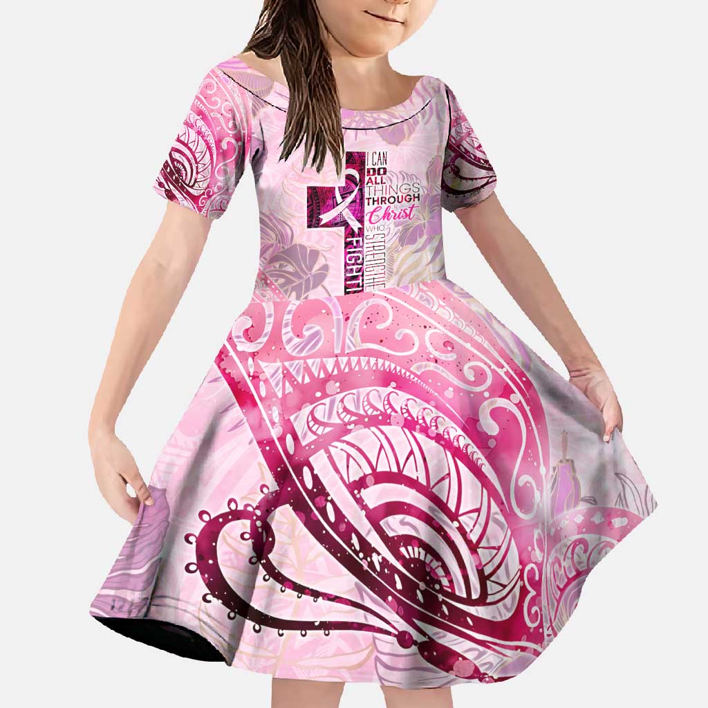 Breast Cancer Polynesian Family Matching Summer Maxi Dress and Hawaiian Shirt I Can Do All Things Through Christ DT02 Daughter's Dress Pink - Polynesian Pride