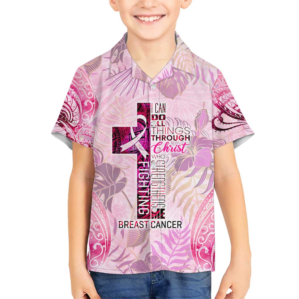 Breast Cancer Polynesian Family Matching Tank Maxi Dress and Hawaiian Shirt I Can Do All Things Through Christ DT02 Son's Shirt Pink - Polynesian Pride