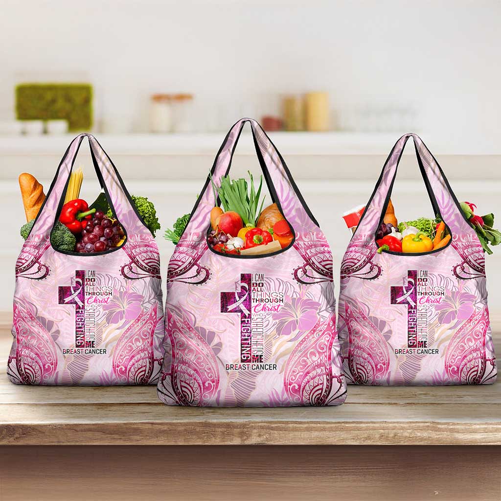 Breast Cancer Polynesian Grocery Bag I Can Do All Things Through Christ DT02 3-pack One Size Pink - Polynesian Pride
