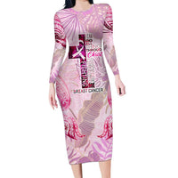 Breast Cancer Polynesian Long Sleeve Bodycon Dress I Can Do All Things Through Christ DT02 Long Dress Pink - Polynesian Pride