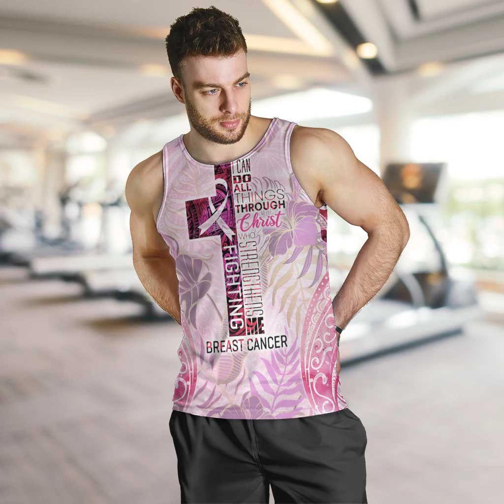 Breast Cancer Polynesian Men Tank Top I Can Do All Things Through Christ DT02 Pink - Polynesian Pride