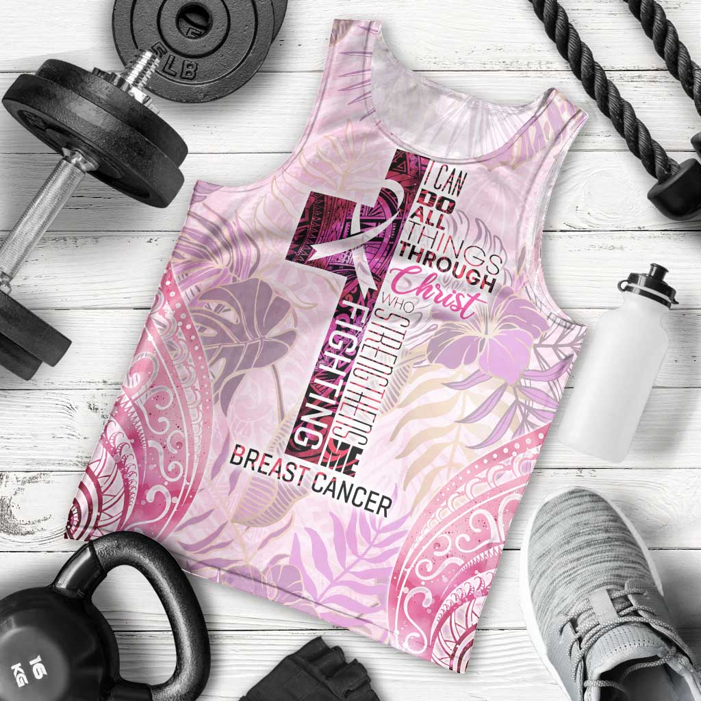 Breast Cancer Polynesian Men Tank Top I Can Do All Things Through Christ DT02 - Polynesian Pride