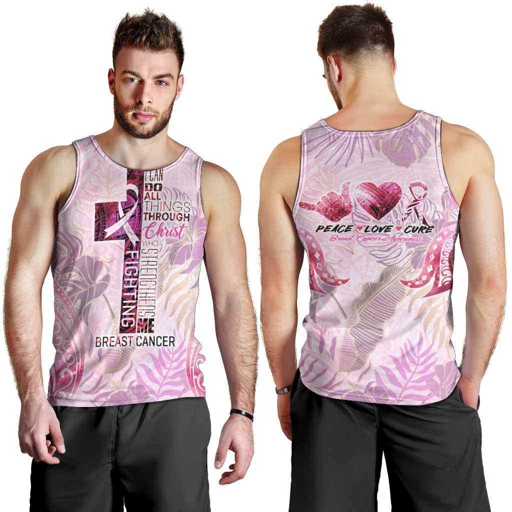 Breast Cancer Polynesian Men Tank Top I Can Do All Things Through Christ DT02 - Polynesian Pride