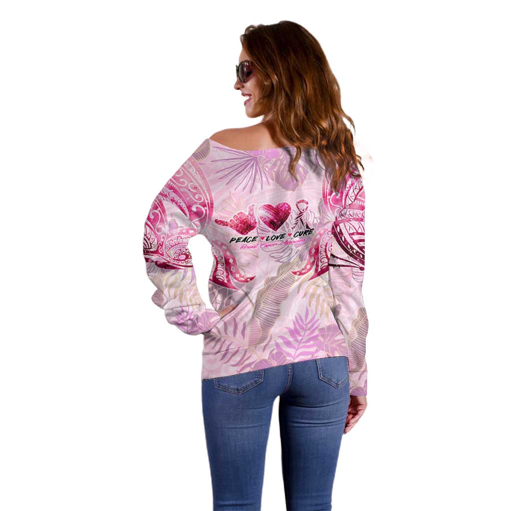 Breast Cancer Polynesian Off Shoulder Sweater I Can Do All Things Through Christ