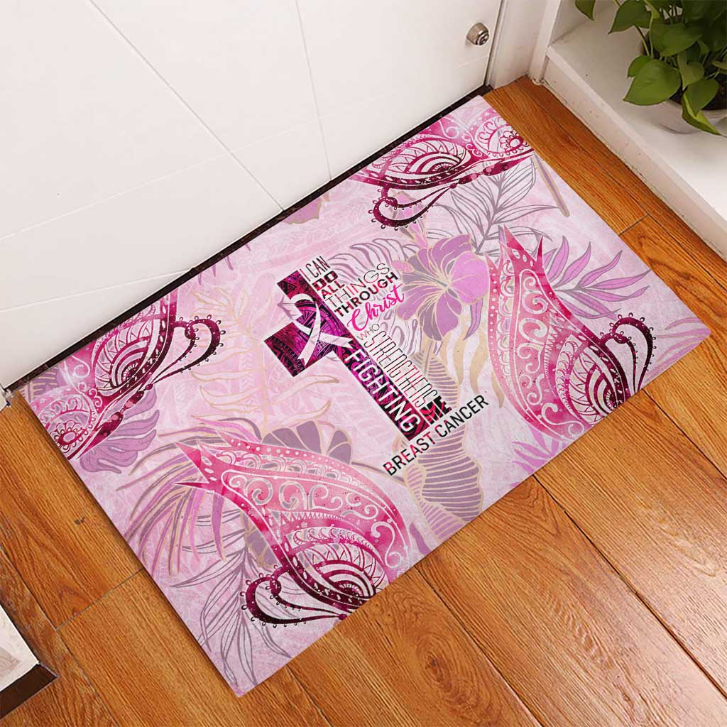 Breast Cancer Polynesian Rubber Doormat I Can Do All Things Through Christ