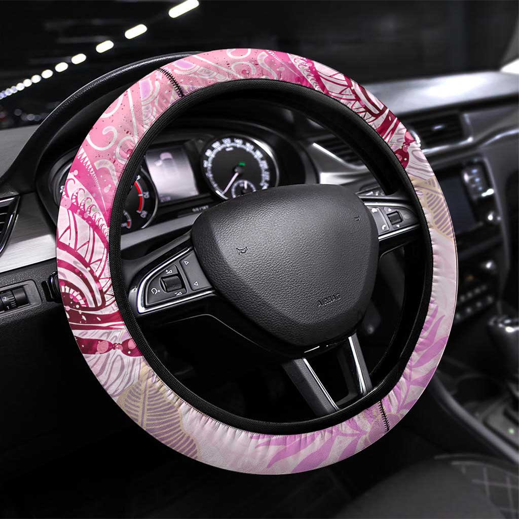Breast Cancer Polynesian Steering Wheel Cover I Can Do All Things Through Christ DT02 Universal Fit Pink - Polynesian Pride