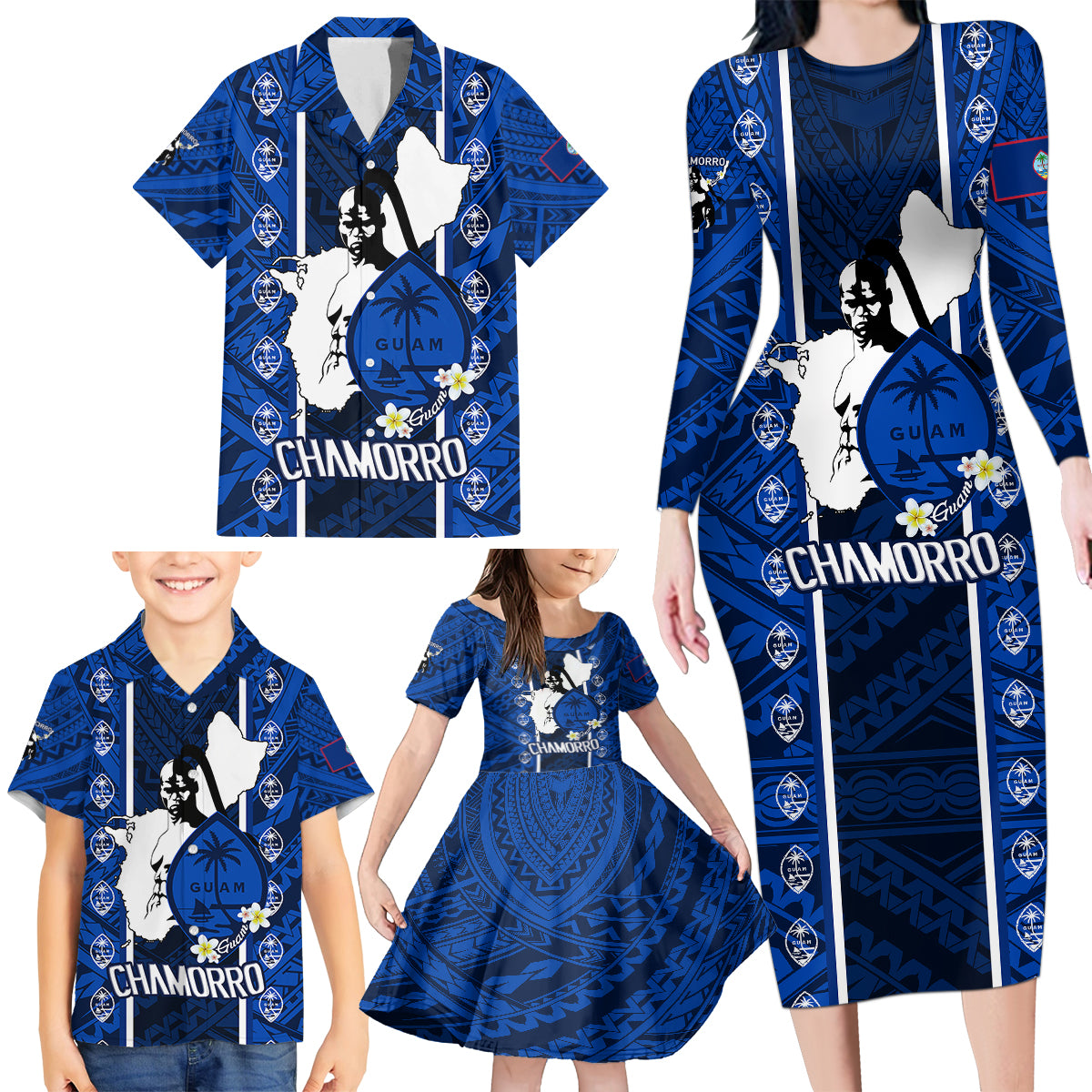 Guam Chamorro Warrior Family Matching Long Sleeve Bodycon Dress and Hawaiian Shirt Traditional Tribal Patterns DT02 - Polynesian Pride