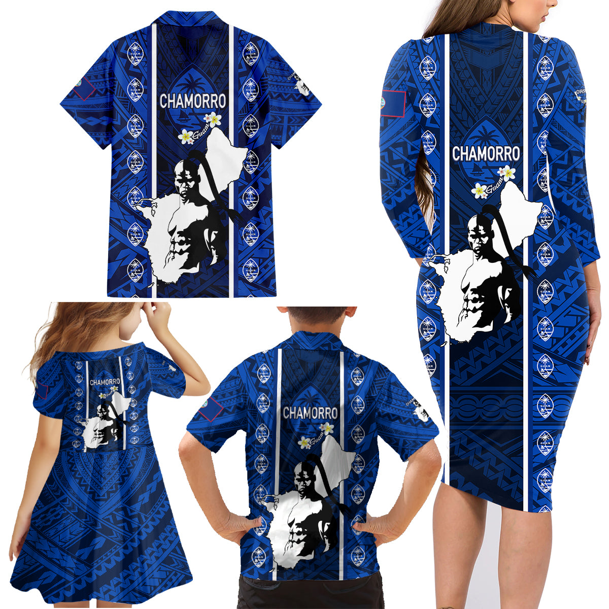 Guam Chamorro Warrior Family Matching Long Sleeve Bodycon Dress and Hawaiian Shirt Traditional Tribal Patterns DT02 - Polynesian Pride