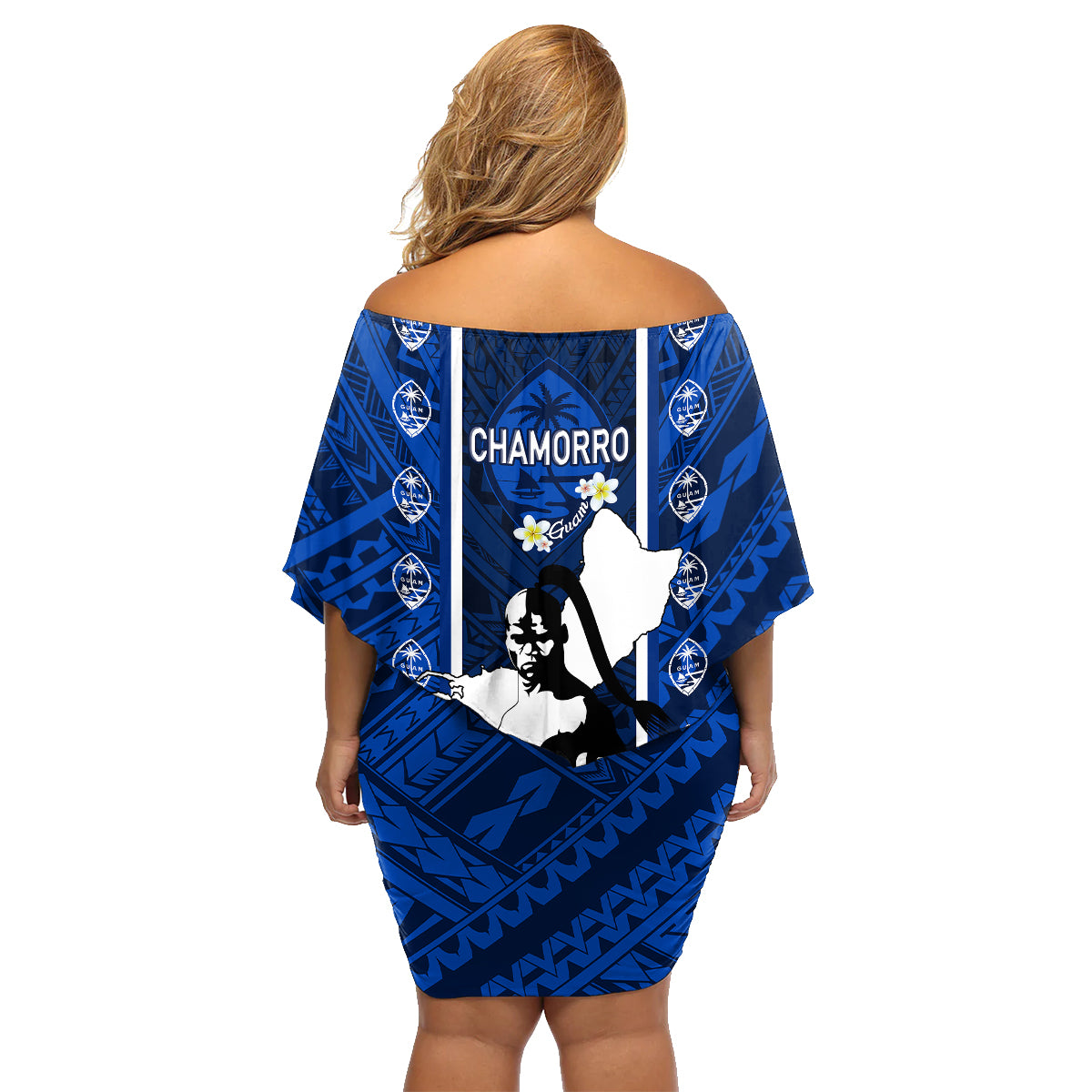 Guam Chamorro Warrior Family Matching Off Shoulder Short Dress and Hawaiian Shirt Traditional Tribal Patterns DT02 - Polynesian Pride