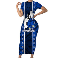 Guam Chamorro Warrior Family Matching Short Sleeve Bodycon Dress and Hawaiian Shirt Traditional Tribal Patterns DT02 Mom's Dress Blue - Polynesian Pride