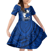 Guam Chamorro Warrior Family Matching Summer Maxi Dress and Hawaiian Shirt Traditional Tribal Patterns DT02 Daughter's Dress Blue - Polynesian Pride