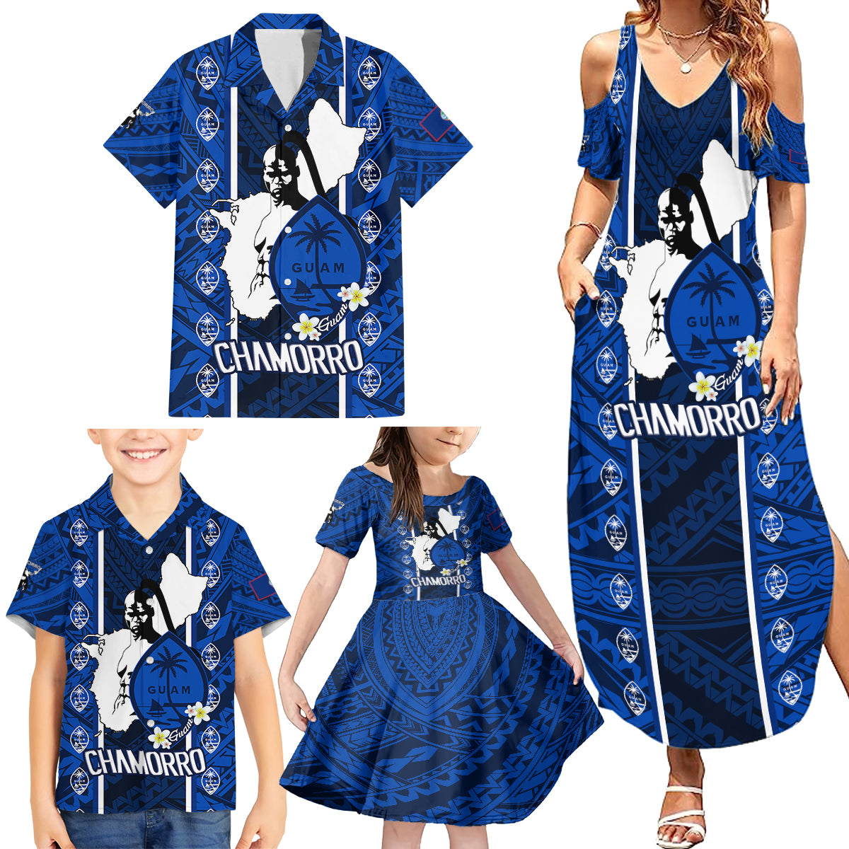 Guam Chamorro Warrior Family Matching Summer Maxi Dress and Hawaiian Shirt Traditional Tribal Patterns DT02 - Polynesian Pride