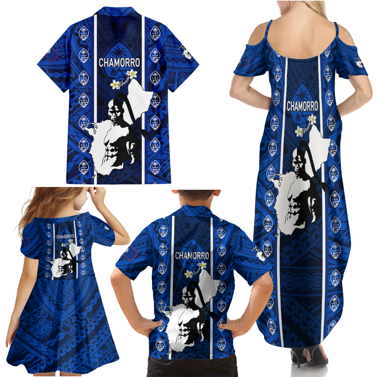 Guam Chamorro Warrior Family Matching Summer Maxi Dress and Hawaiian Shirt Traditional Tribal Patterns DT02 - Polynesian Pride