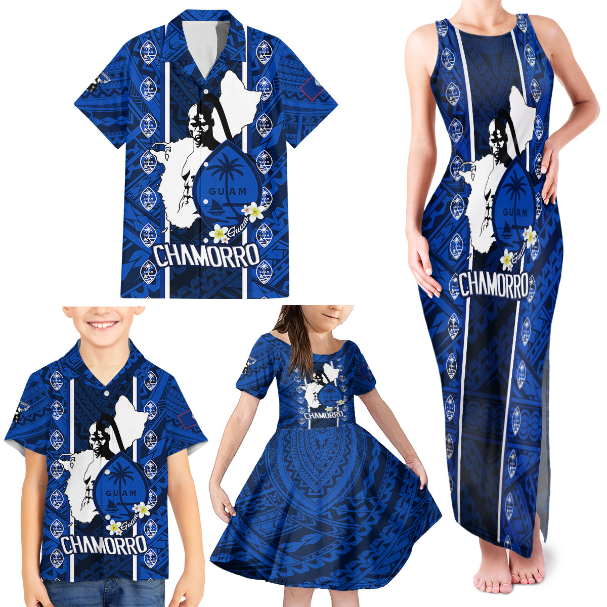 Guam Chamorro Warrior Family Matching Tank Maxi Dress and Hawaiian Shirt Traditional Tribal Patterns DT02 - Polynesian Pride