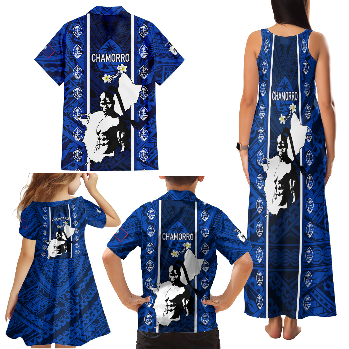 Guam Chamorro Warrior Family Matching Tank Maxi Dress and Hawaiian Shirt Traditional Tribal Patterns DT02 - Polynesian Pride